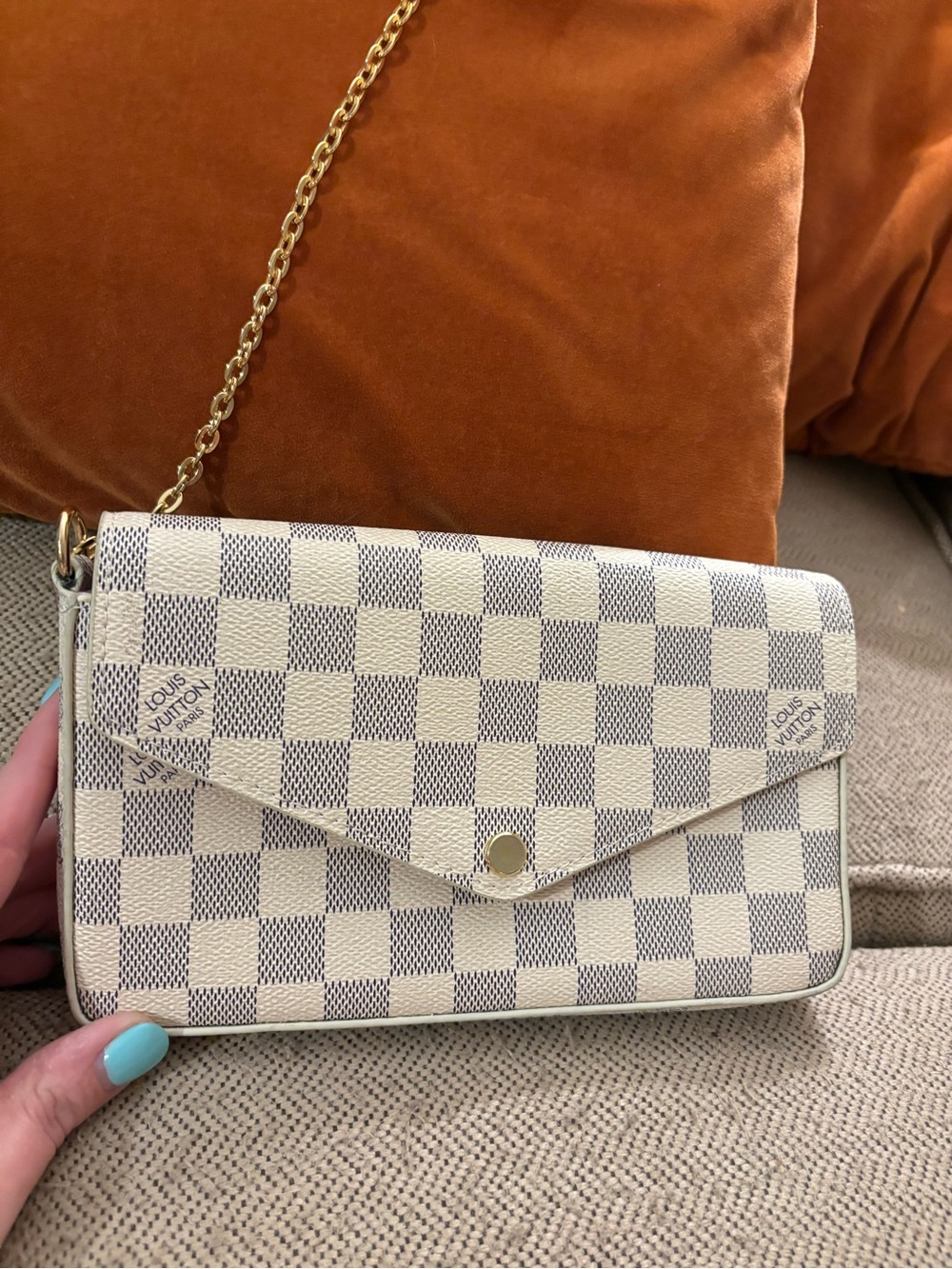 Grey & Ivory Checkered Envelope Crossbody OR clutch with Gold Chain